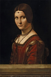 старинная живопись картина художника Леонардо да Винчи «Прекрасная Ферроньера». 1490