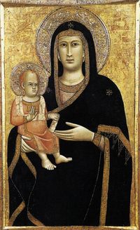 художник Джотто ди Бондоне антикварная картина «Мадонна с младенцем» XIV в.